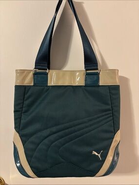 Vintage Puma Teal and Beige Quilted Tote